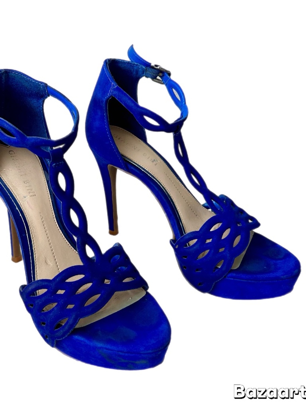 Blue High Heels - Size 6.5 Giani Bini - Ankle Strap - Chain Design Cutout